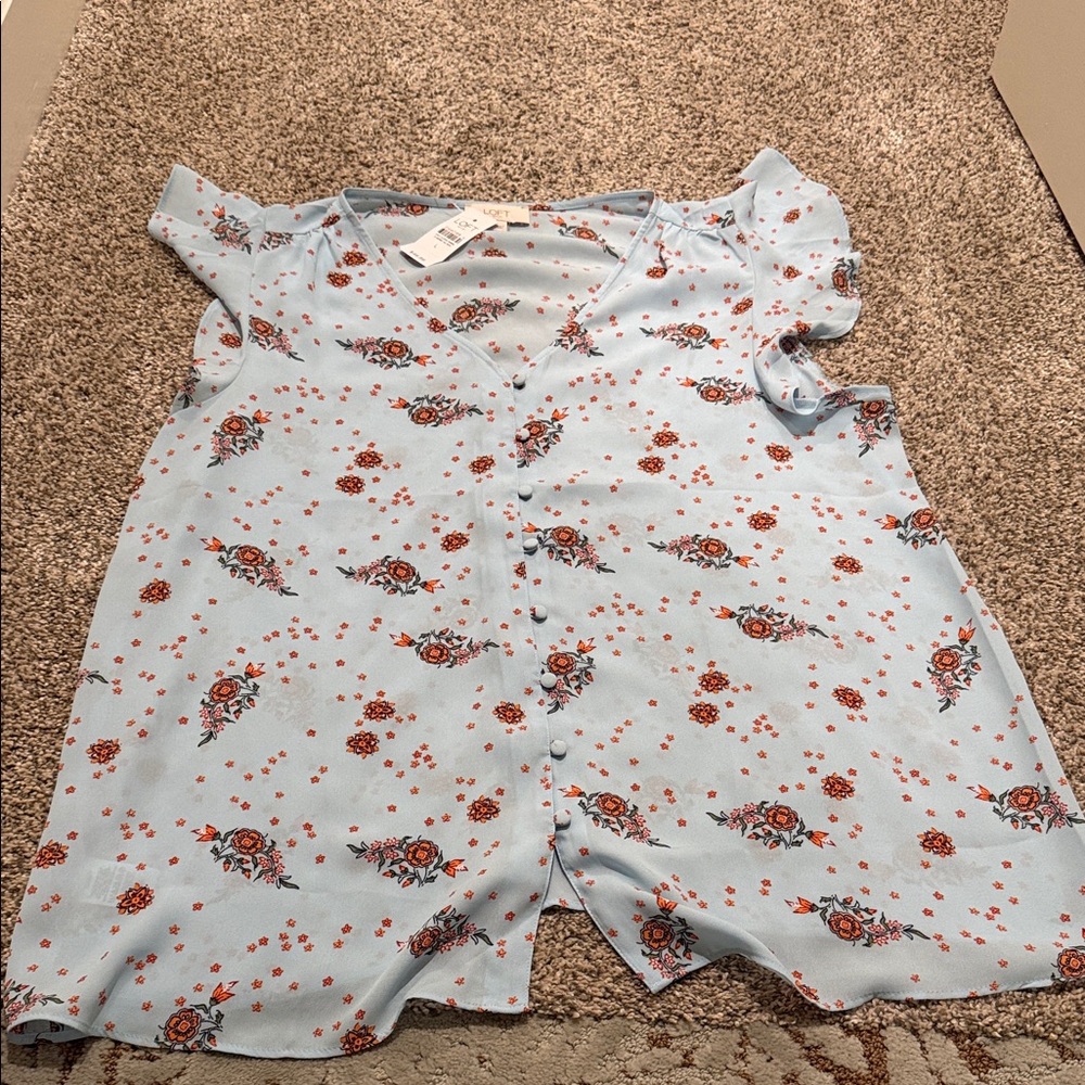 LOFT Light Blue Floral Top